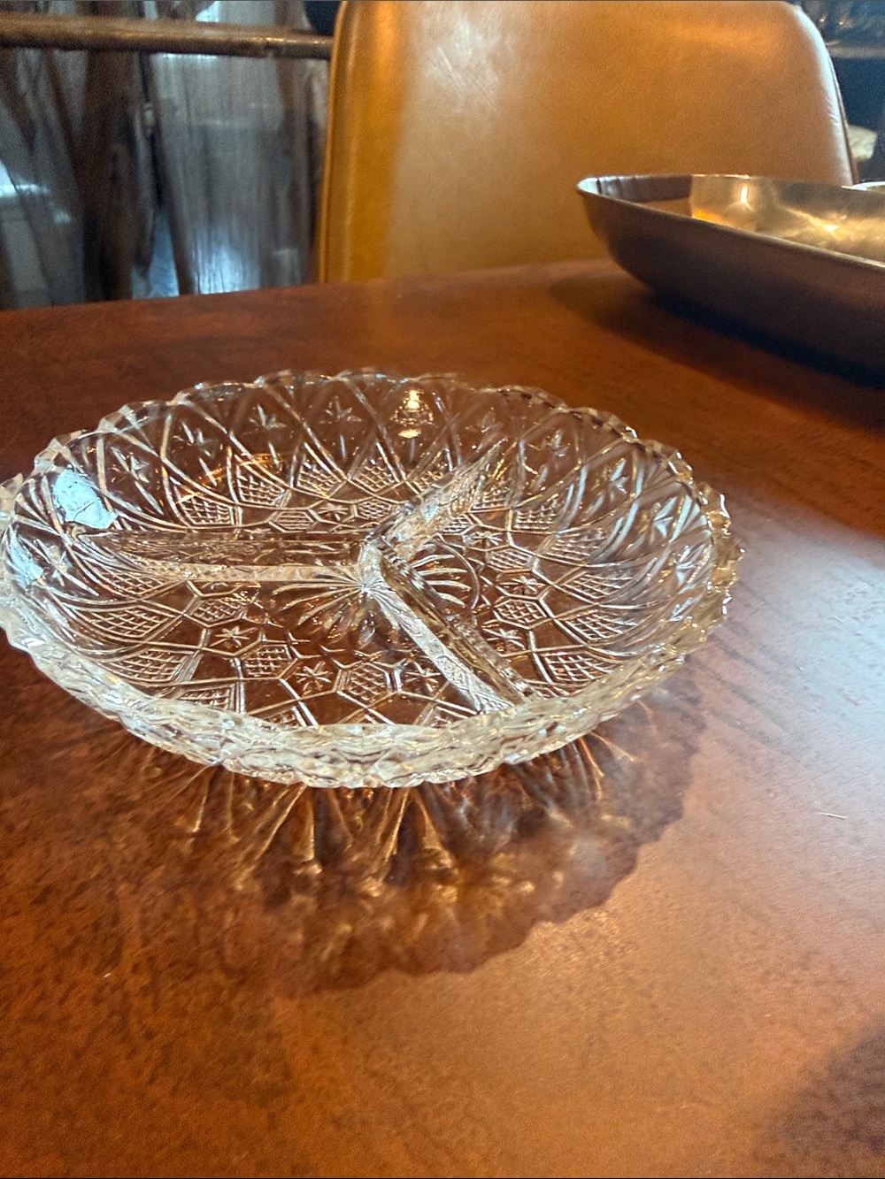 Vintage Pressed Glass Divided Serving Dish - Clear Glass Snack Tray